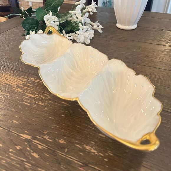 LENOX Vintage Made in USA Triple LEAF 3 Section Serving Dish / Tray - Picture 3 of 9